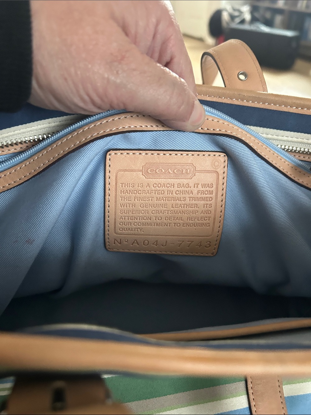 Coach Light Blue and Tan Handbag Interior View - Picture 2 of 5